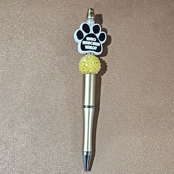 NWOT Who Rescued Who Dog Paw Beaded Bling Champagne  Matte Pen - Picture 1 of 1